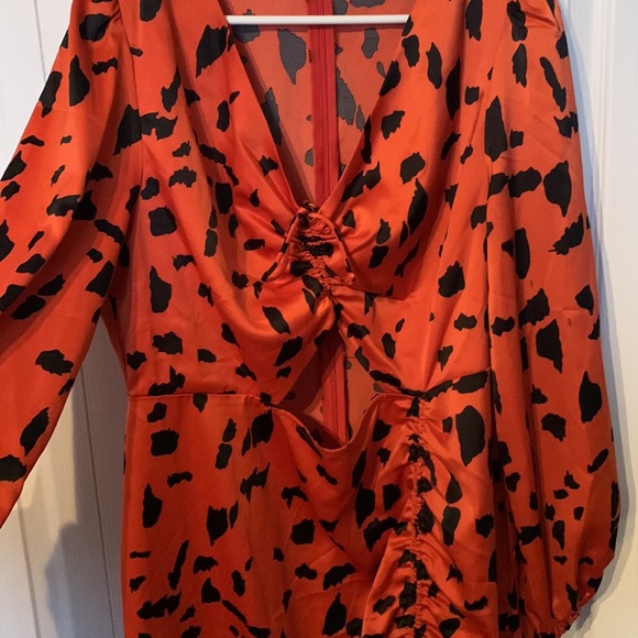 Animal Print Orange Satin Dress - Picture 2 of 8
